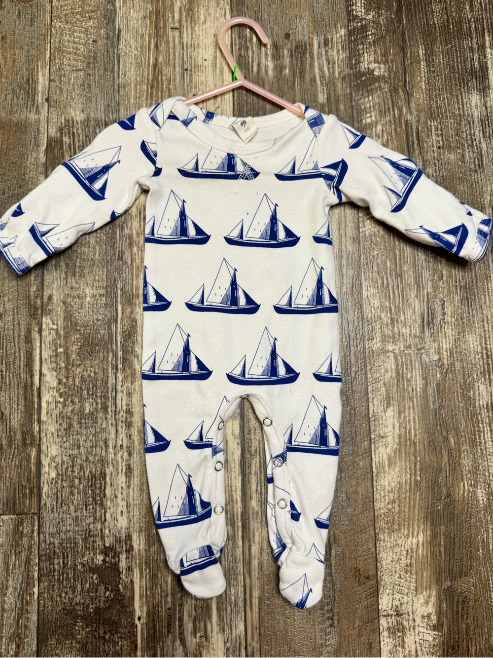 Kate-Quinn White and Blue Sailboat Print Baby One-Piece